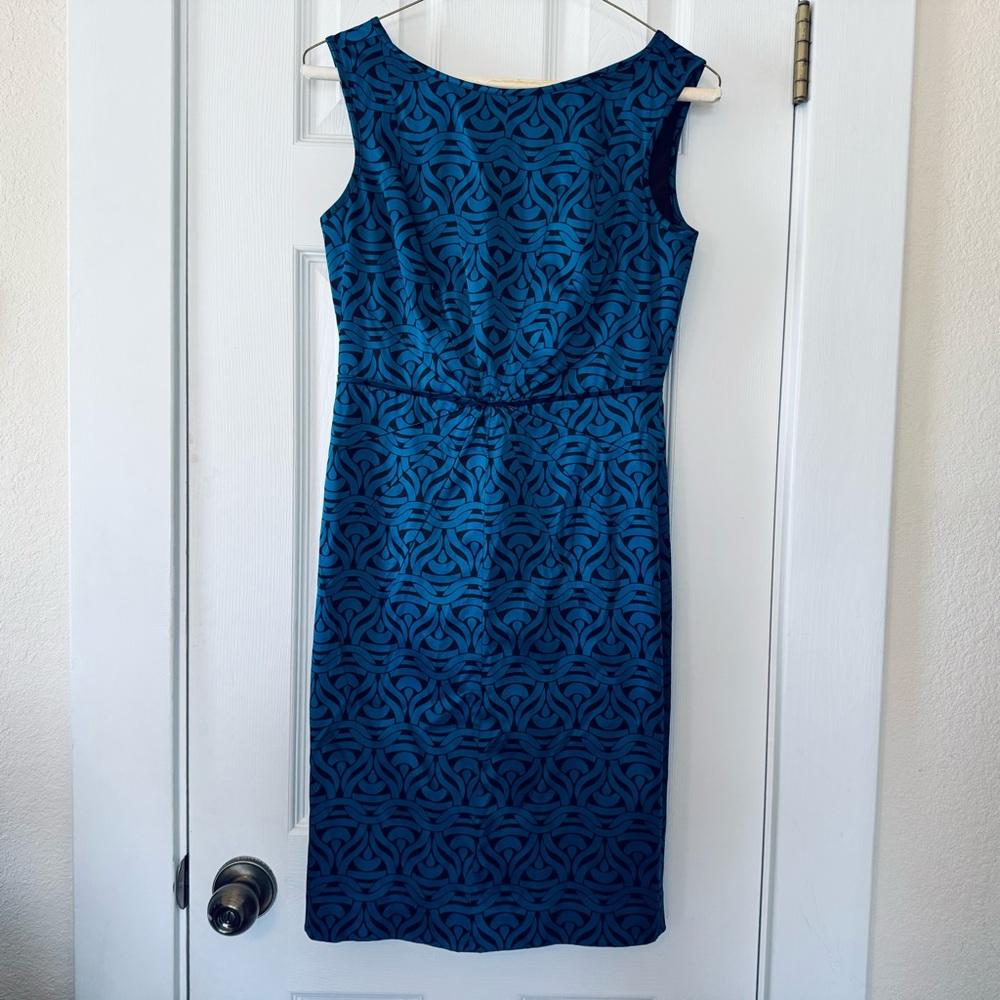 Banana Republic Blue & Black Print Sheath Dress Size 0 Sleeveless Cocktail‎